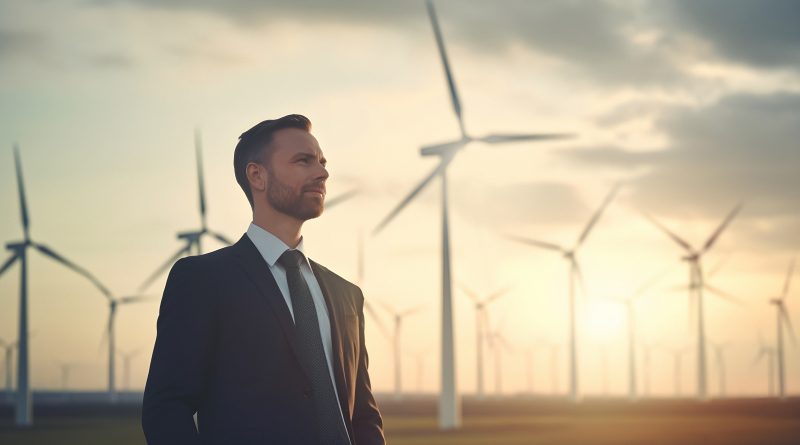 Image of a man in a solar energy farm to support renewable energy companies article