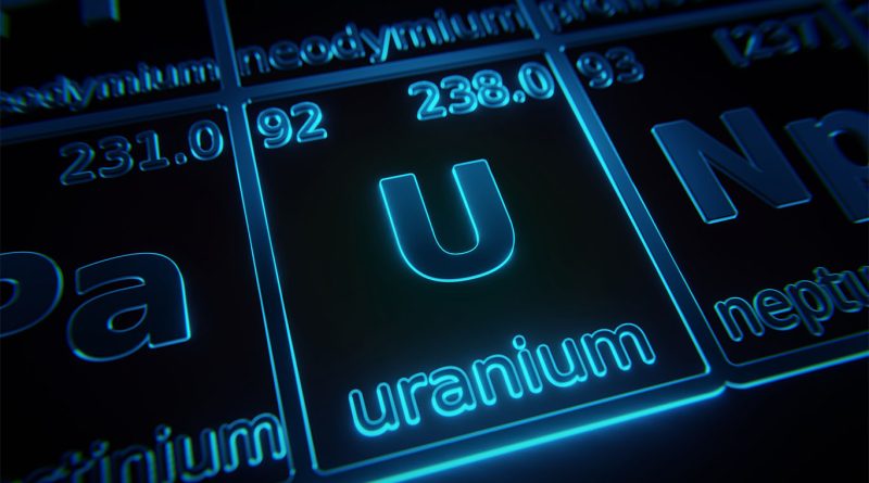 Digital image of the periodic table, zooming in on Uranium to support nuclear fuel article