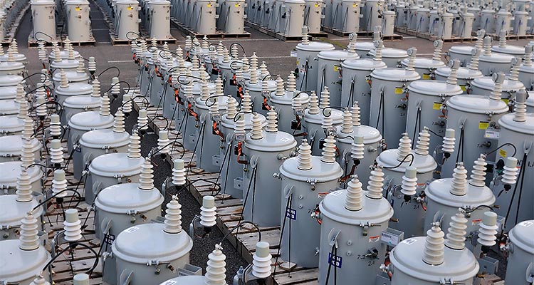 Rows of transformers