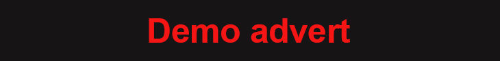 Demo advert with red text on a black background