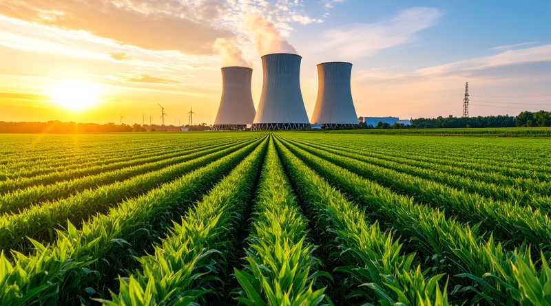 Nuclear energy plant surrounded by grass and fields to support sustainable Croatia nuclear energy plan