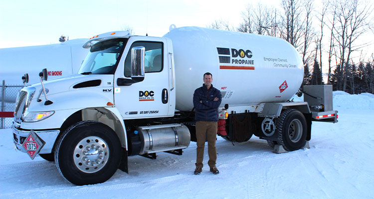 Daigle Oil Company Propane truck in the snow