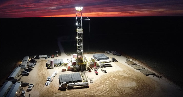 Land based drilling rig at night