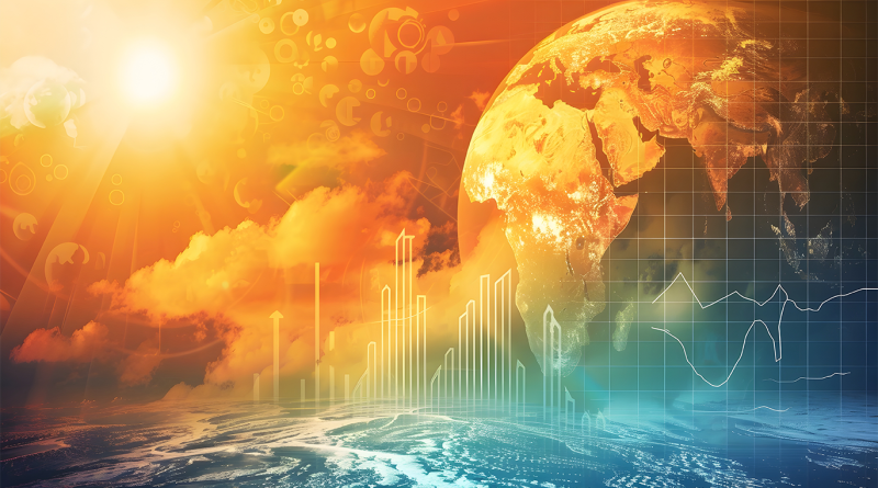 Earth surrounded by graphs and rising temperatures