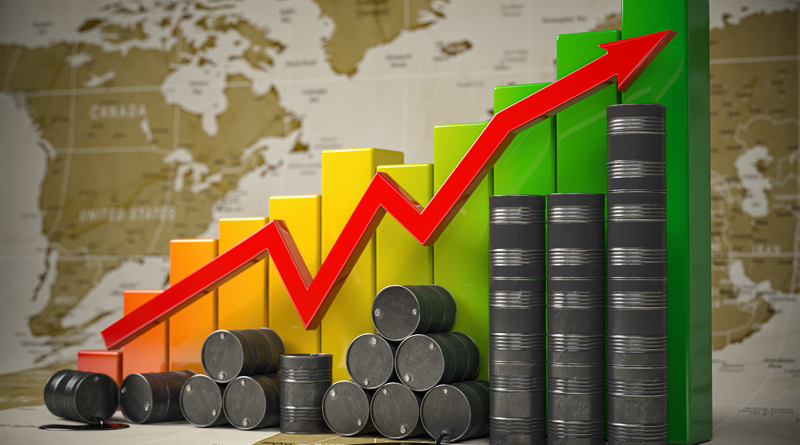 Oil prices graph in front of map