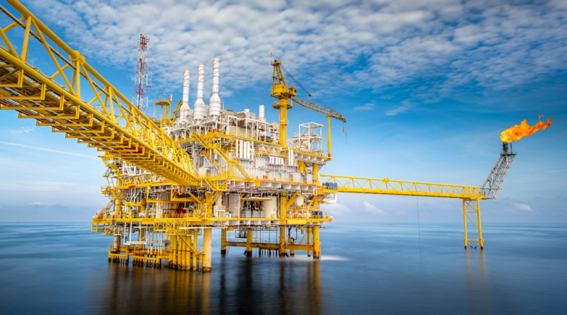 Offshore oil rig operating in the Gulf of Mexico during daylight