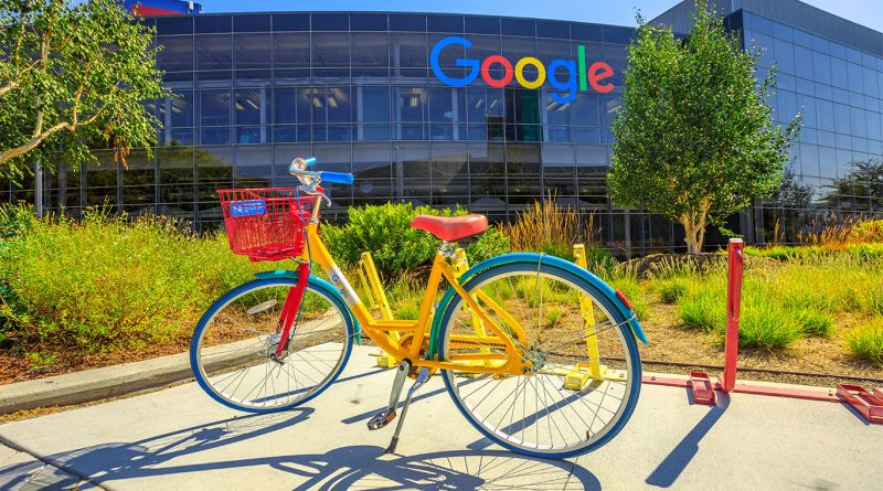 Google building with logo and branded bike to support Google fusion energy article
