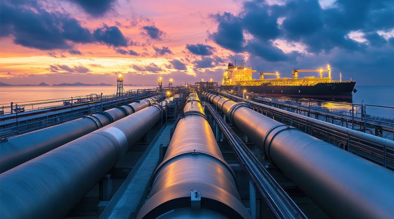 US LNG exports representation with rows of LNG pipelines