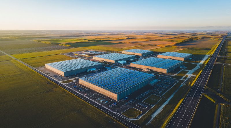 Aerial rendering of a planned 944MW data center site in Greene County, Pennsylvania, supported by water and natural gas utilities.