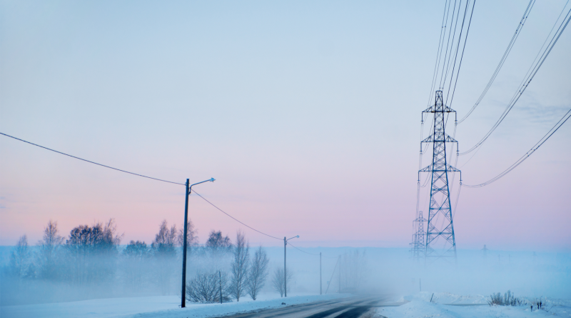 Winter image with a road and energy transition