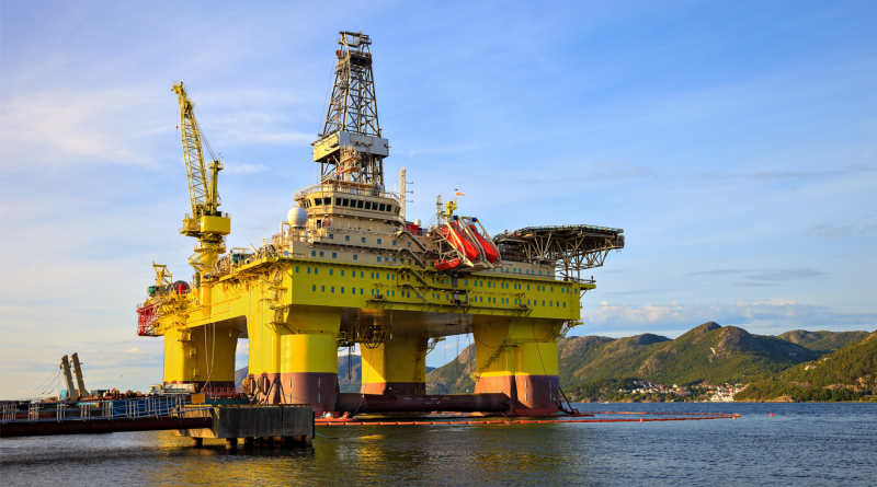 Shell Oil rig near the mountains