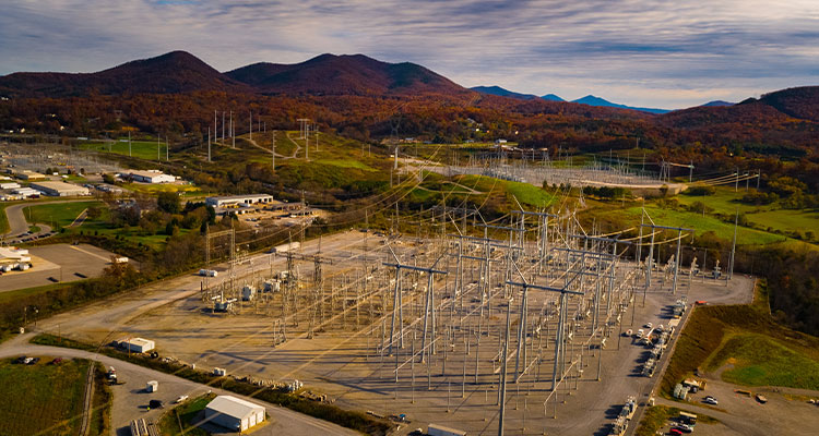 a large high-voltage electrical substation