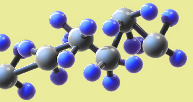 a molecular model, depicting a section of a polymer chain