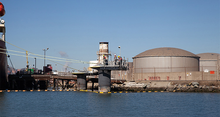 Efficiently streamlining supply chains across North America, IMTT leverages its seafront terminals for good a large, domed storage tank, typical for bulk liquid storage