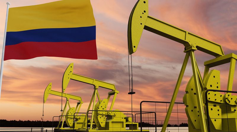 Natural gas processing facility and pipeline infrastructure in Colombia with Andean mountains in background